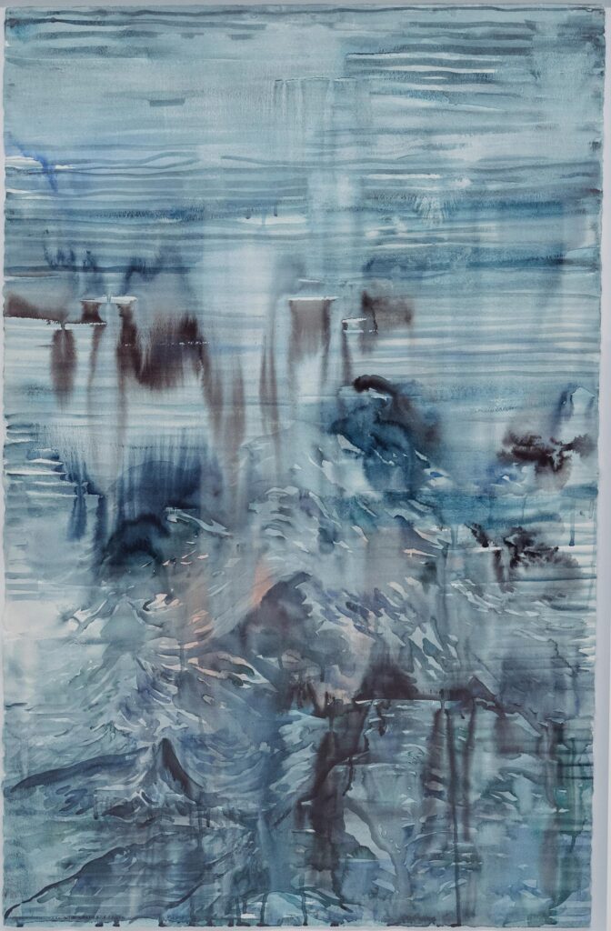 Evenly lit, front-on photo of an abstract painting